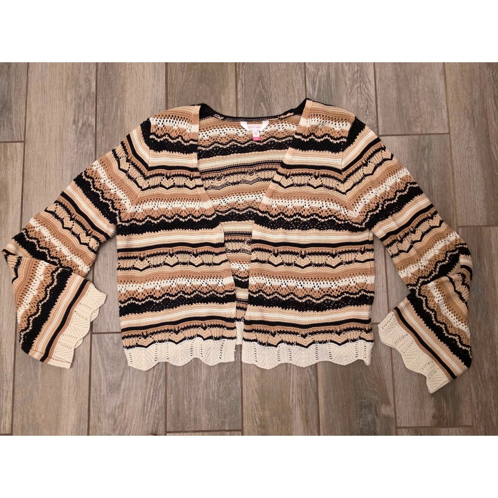No Boundaries Women XXXL Striped Chevron Open Front Knit Cardigan Sweater Tan
